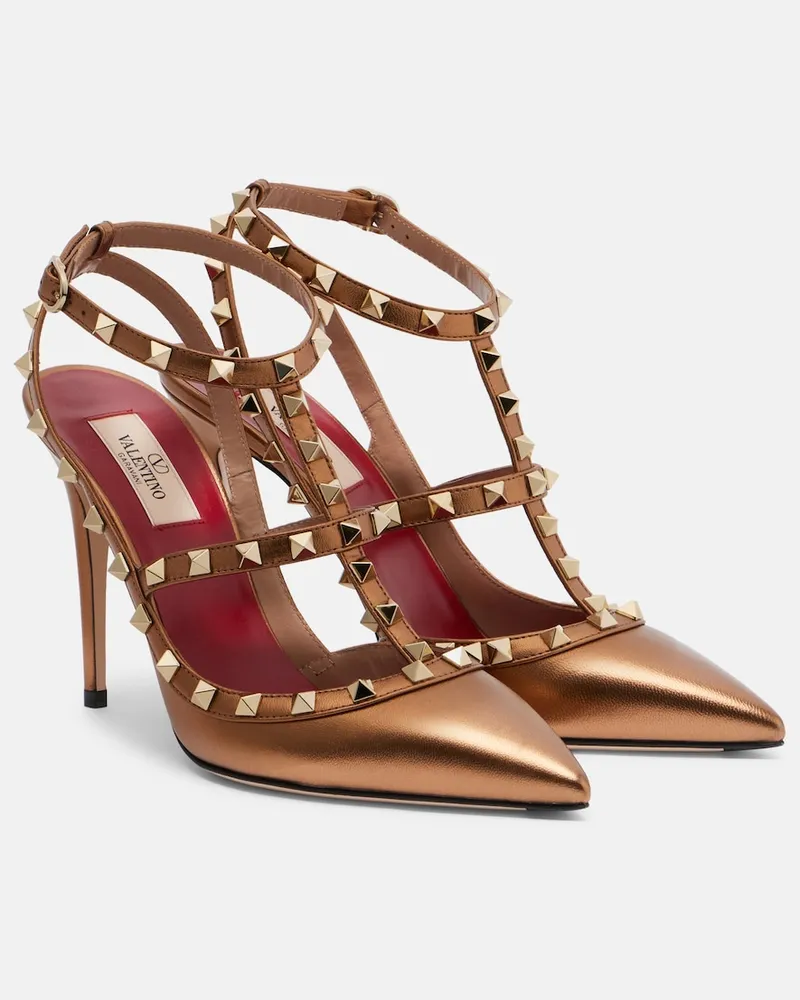 Valentino Garavani Pumps Rockstud aus Metallic-Leder Gold