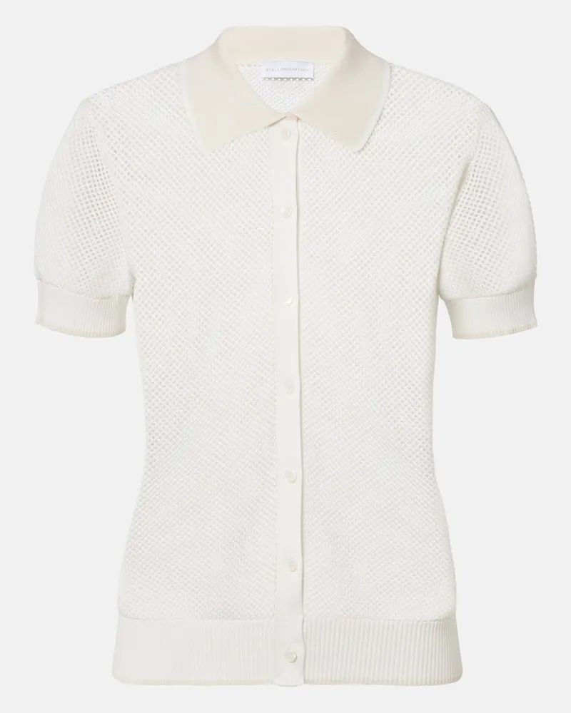 Stella McCartney Polohemd aus Häkelstrick Weiß