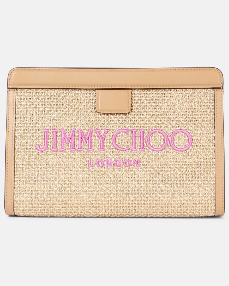Jimmy Choo Clutch Avenue Small mit Leder Beige