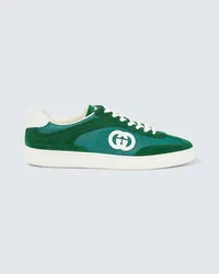 Gucci Sneakers Interlocking G mit Veloursleder Gruen