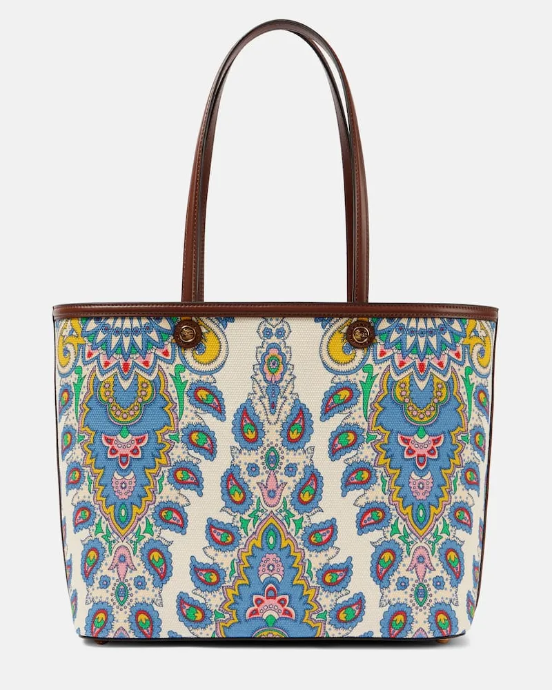 Etro Tote Essential Large aus Canvas mit Leder Weiß