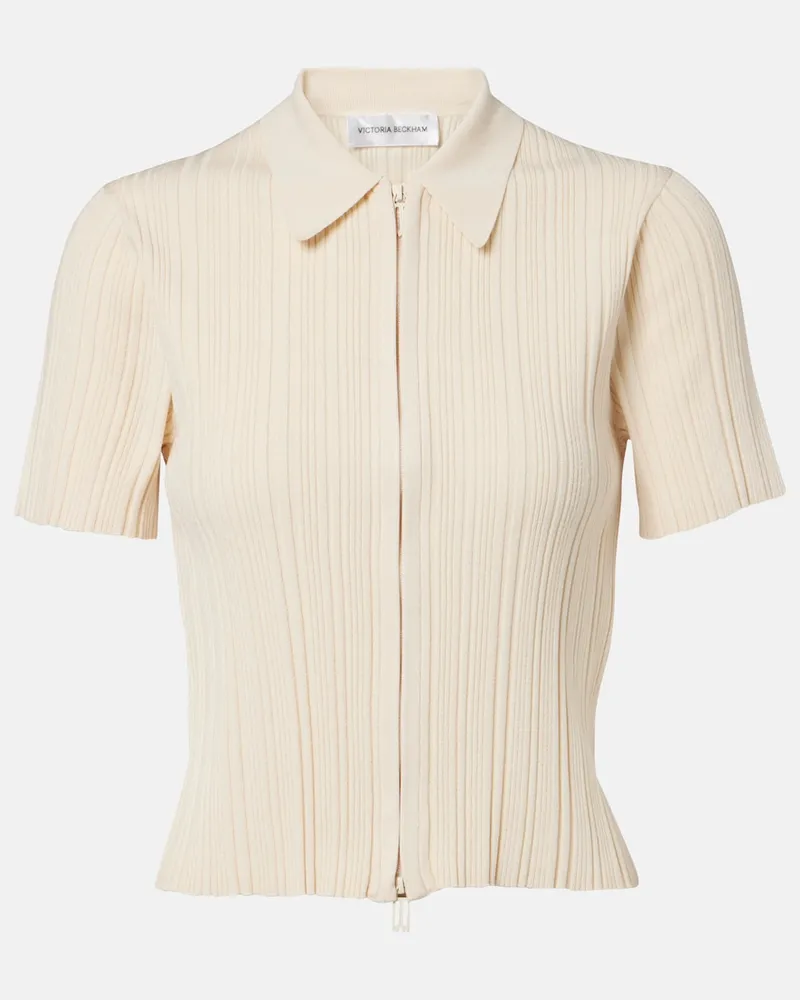 Victoria Beckham Rippstrick-Top mit Reißverschluss Weiß