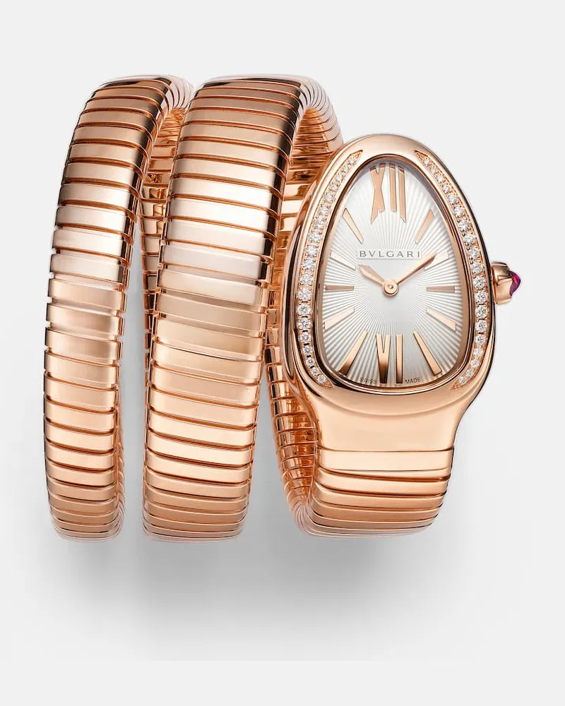 Bulgari Uhr Serpenti Tubogas aus 18kt Roségold mit Diamanten und Rubellit Rosa