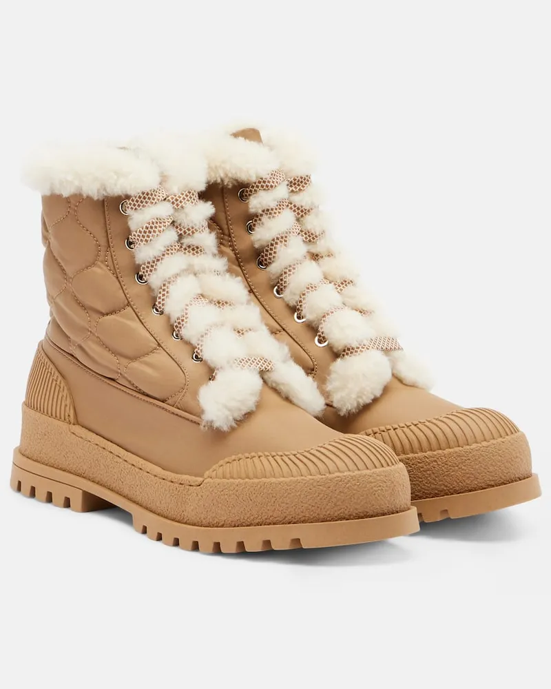 Aquazzura Schnürstiefel Glacier mit Shearling Beige