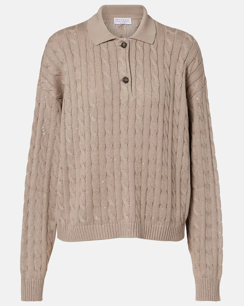 Brunello Cucinelli Polopullover aus einem Baumwollgemisch Beige