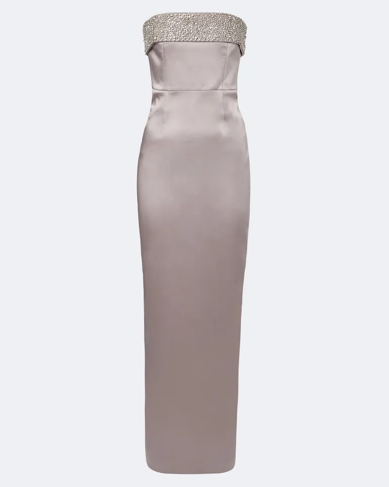 The New Arrivals Ilkyaz Ozel Verzierte Robe Rhea aus Satin Grau