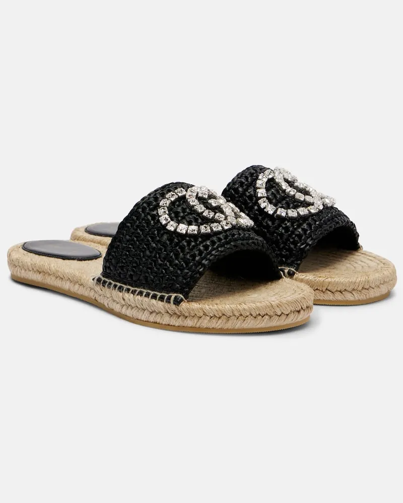 Gucci Espadrille-Pantoletten GG aus Raffiabast Schwarz