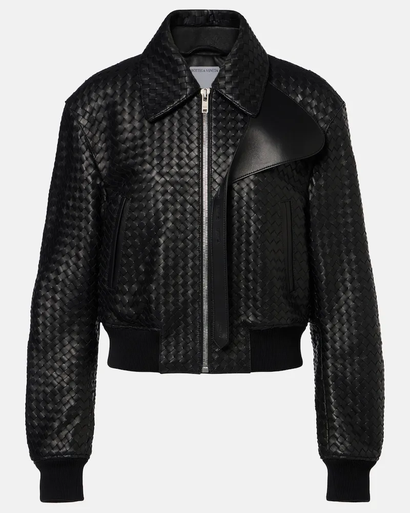 Bottega Veneta Jacke Intrecciato aus Leder Schwarz