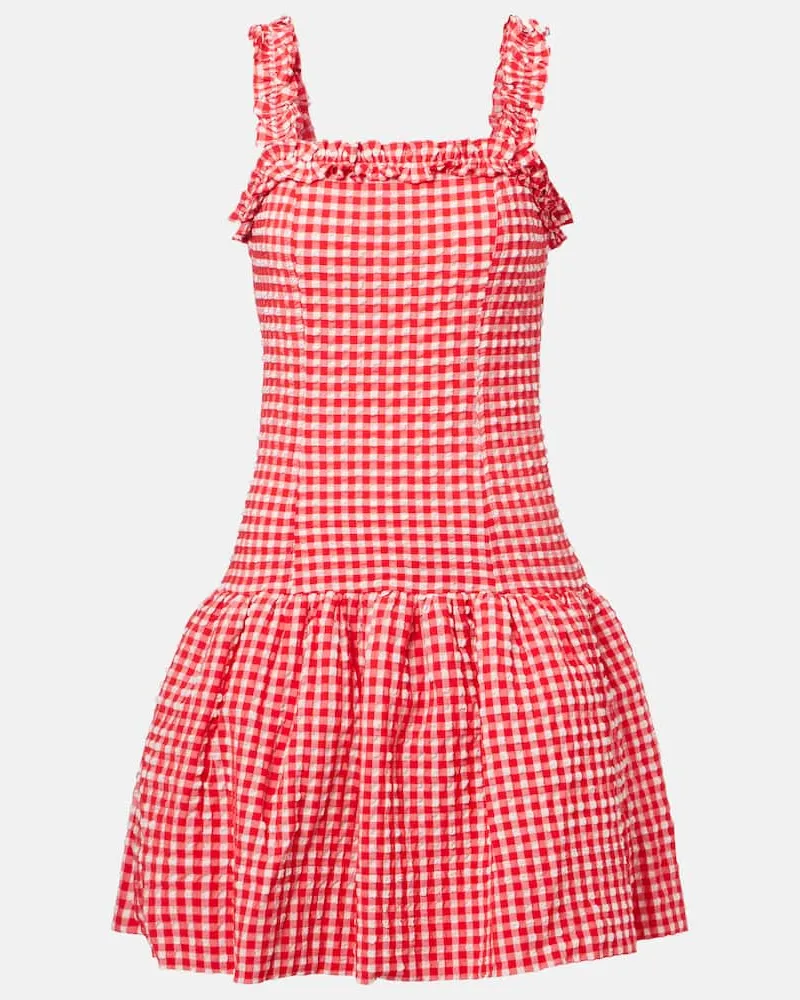 Ganni Minikleid aus Seersucker Rot