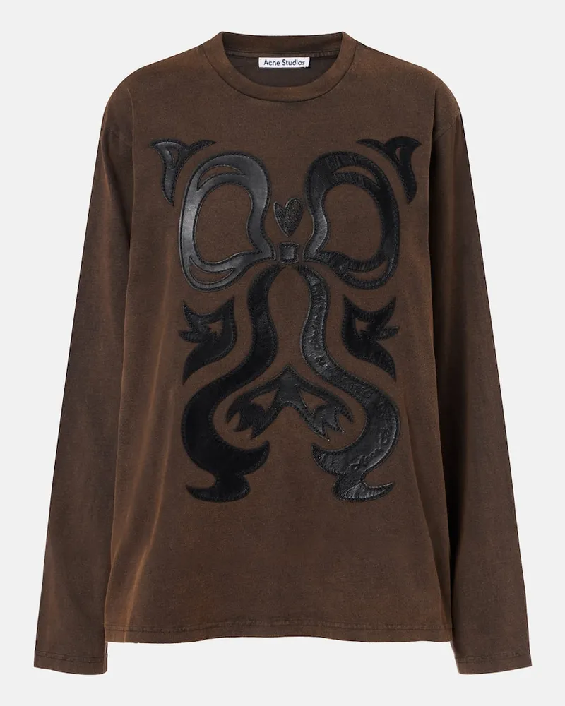 Acne Studios Longsleeve Edden aus Baumwoll-Jersey mit Leder Braun