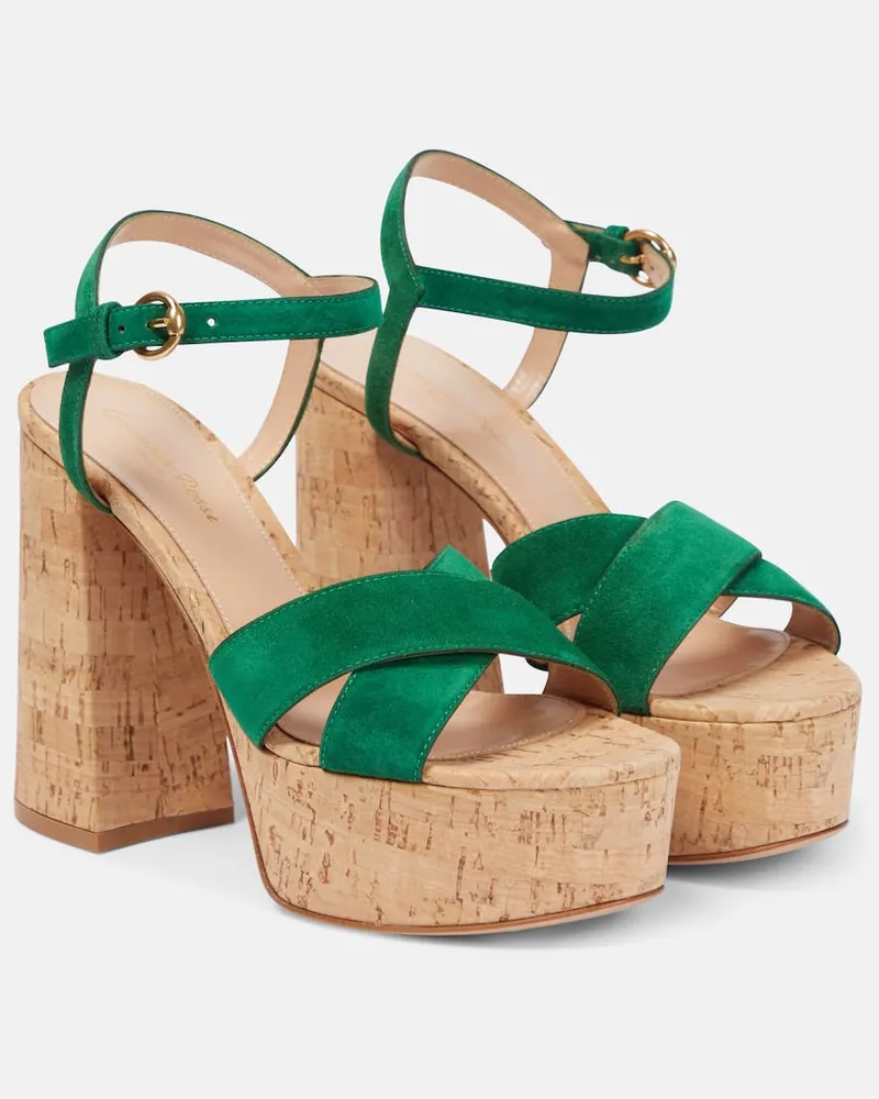 Gianvito Rossi Plateausandalen Bebe aus Veloursleder Grün