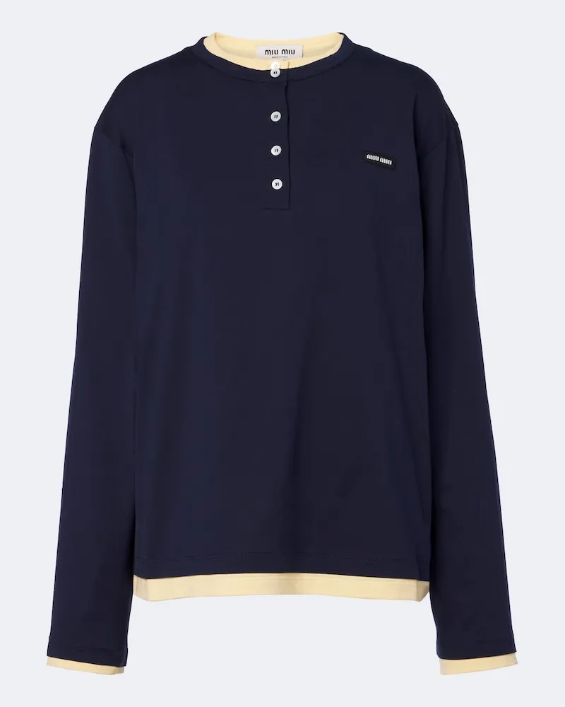 Miu Miu Henley-Shirt aus Baumwoll-Jersey Blau