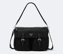 Schultertasche aus Re-Nylon mit Saffiano-Leder