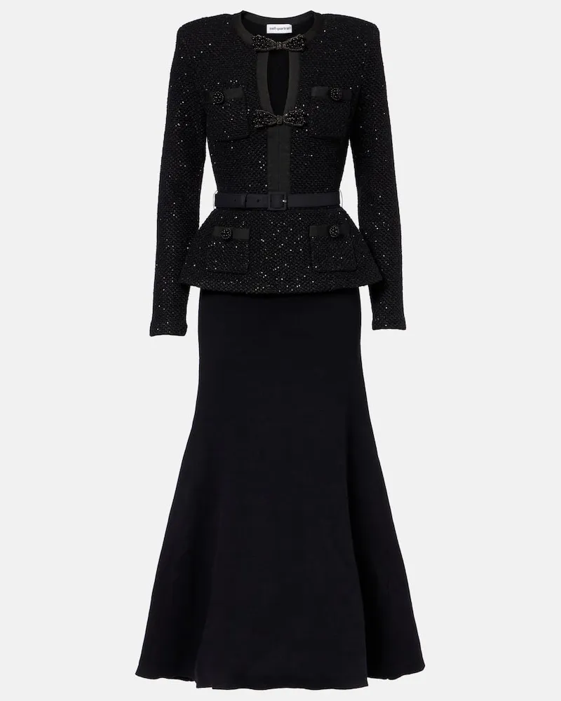 Self-Portrait Maxikleid mit Pailletten Schwarz