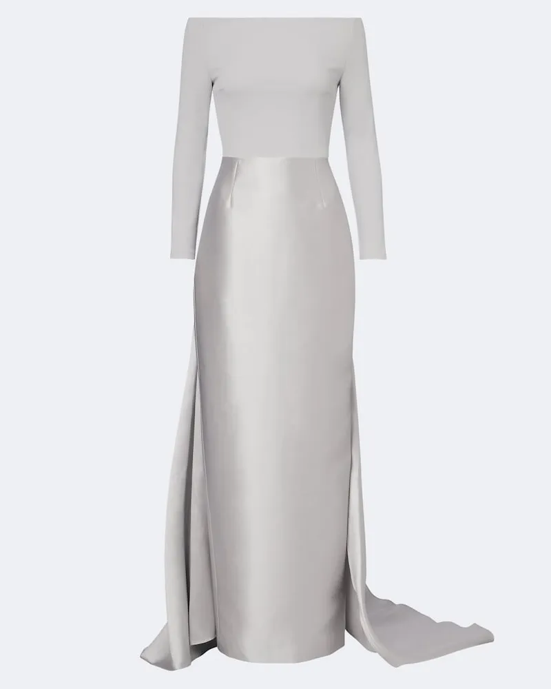 Solace London Off-Shoulder Robe Winslow aus Satin und Crêpe Silber