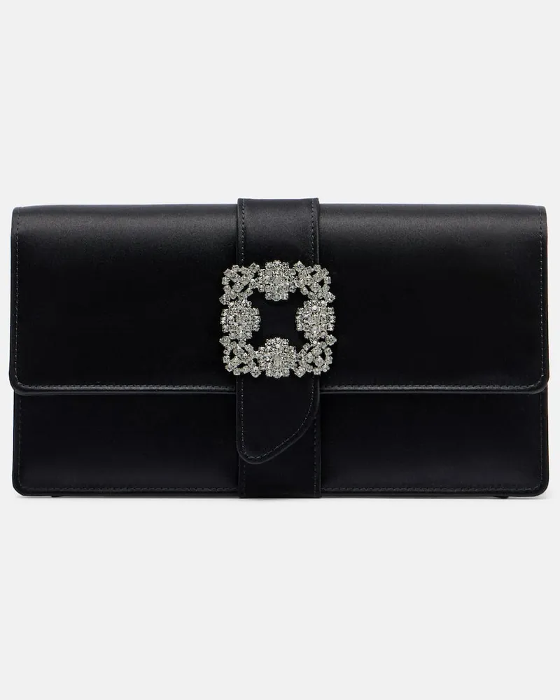 Manolo Blahnik Clutch Capri aus Satin mit Kristallen Schwarz