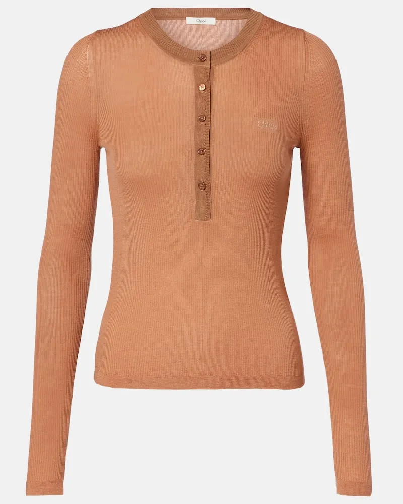 Chloé Chloé Henley-Top aus Wolle Beige