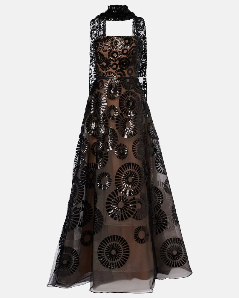Elie Saab Robe aus Tüll mit Pailletten Schwarz