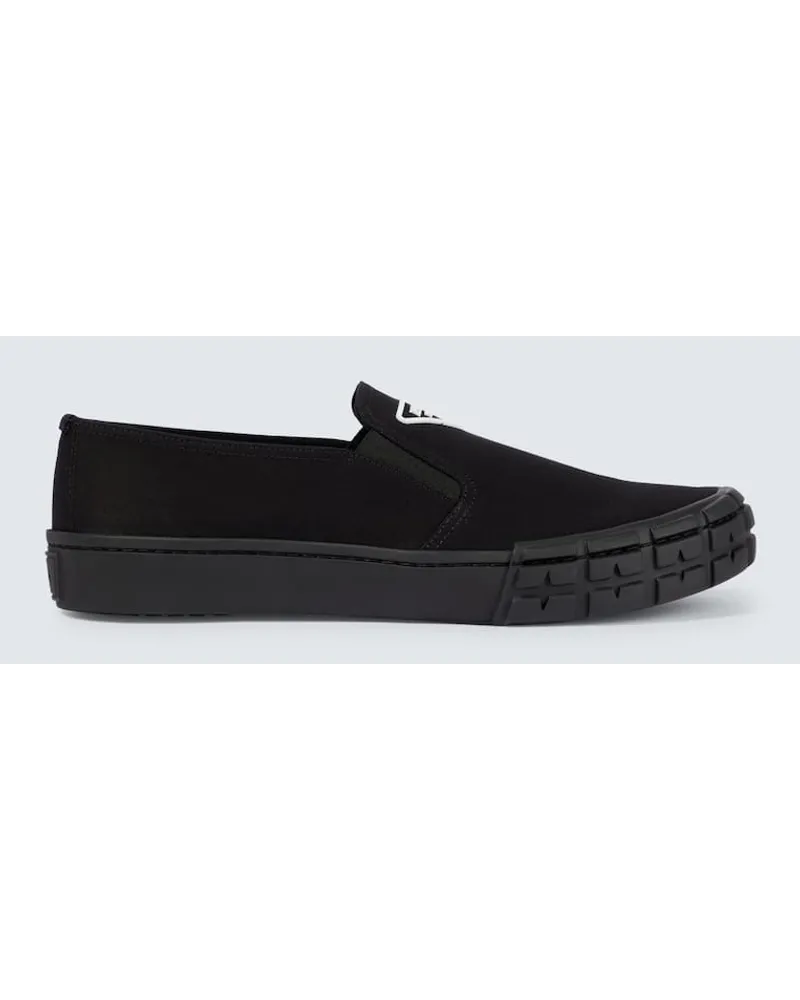 Prada Slip-Ons Cassetta Wheel aus Canvas Schwarz