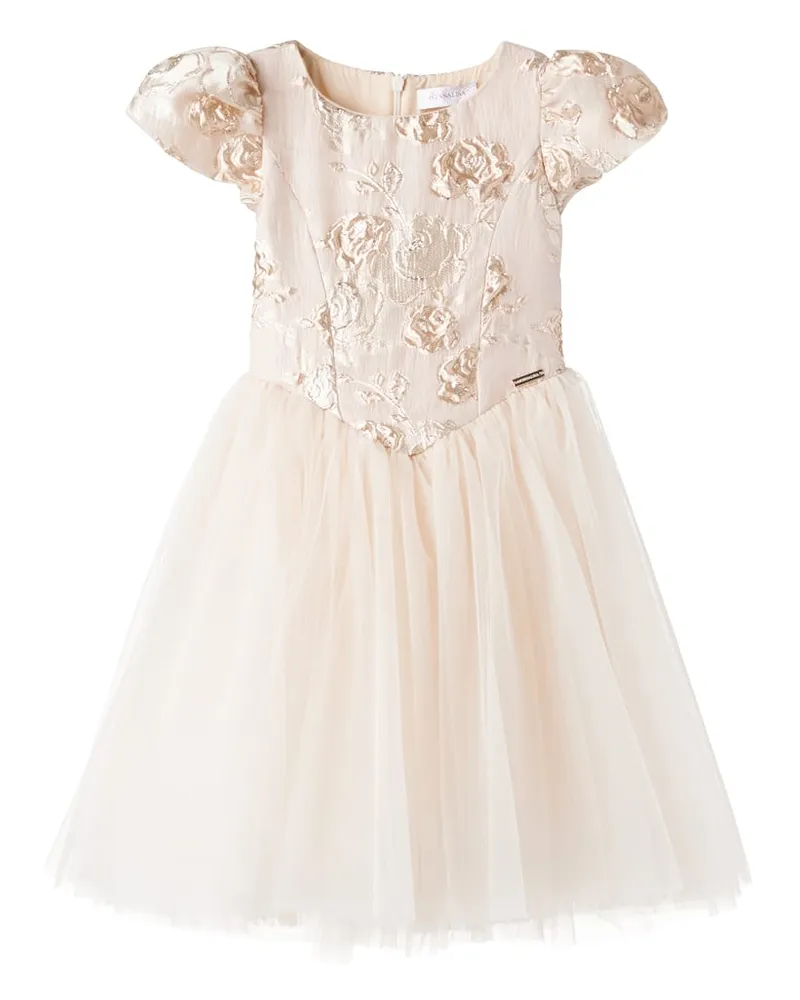 Monnalisa Kleid aus Jacquard und Tüll Gold