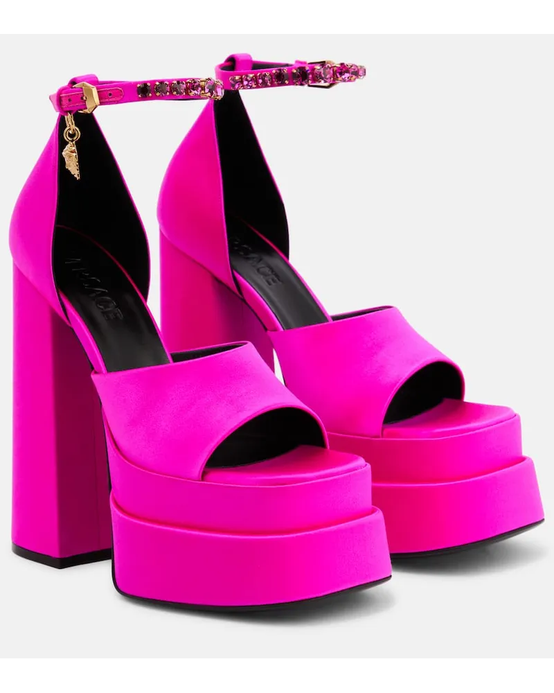 Versace Plateausandalen Medusa Aevitas aus Satin Pink