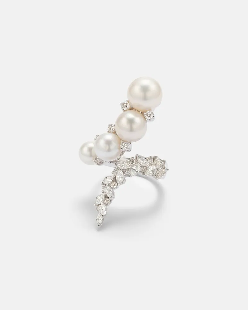 YEPREM Ring Pearlescent aus 18kt Weißgold mit Diamanten und Süßwasserperlen Silber