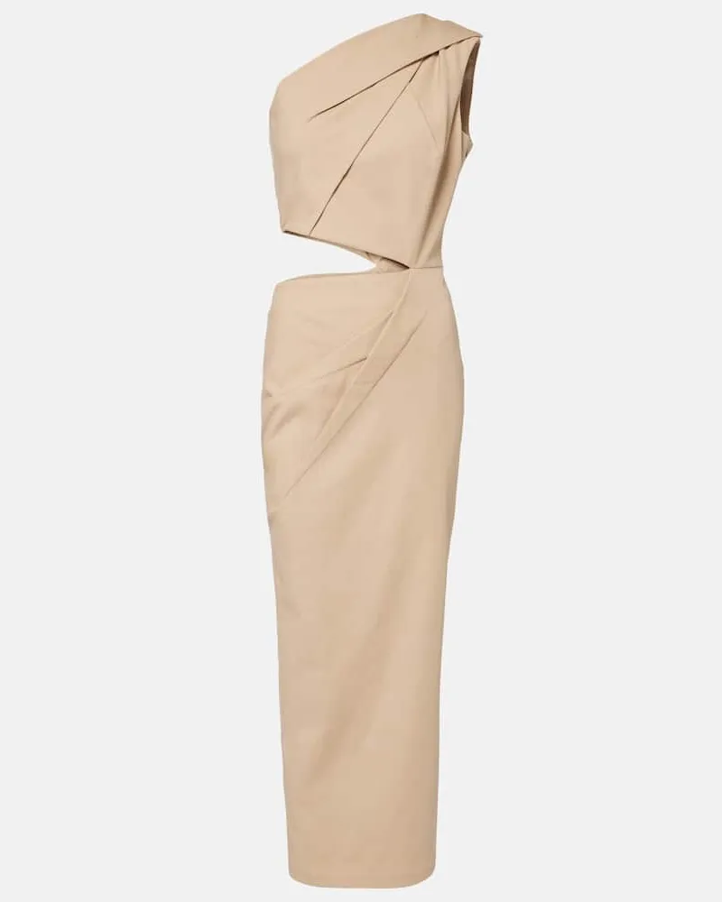 Max Mara One-Shoulder-Maxikleid aus Twill Beige