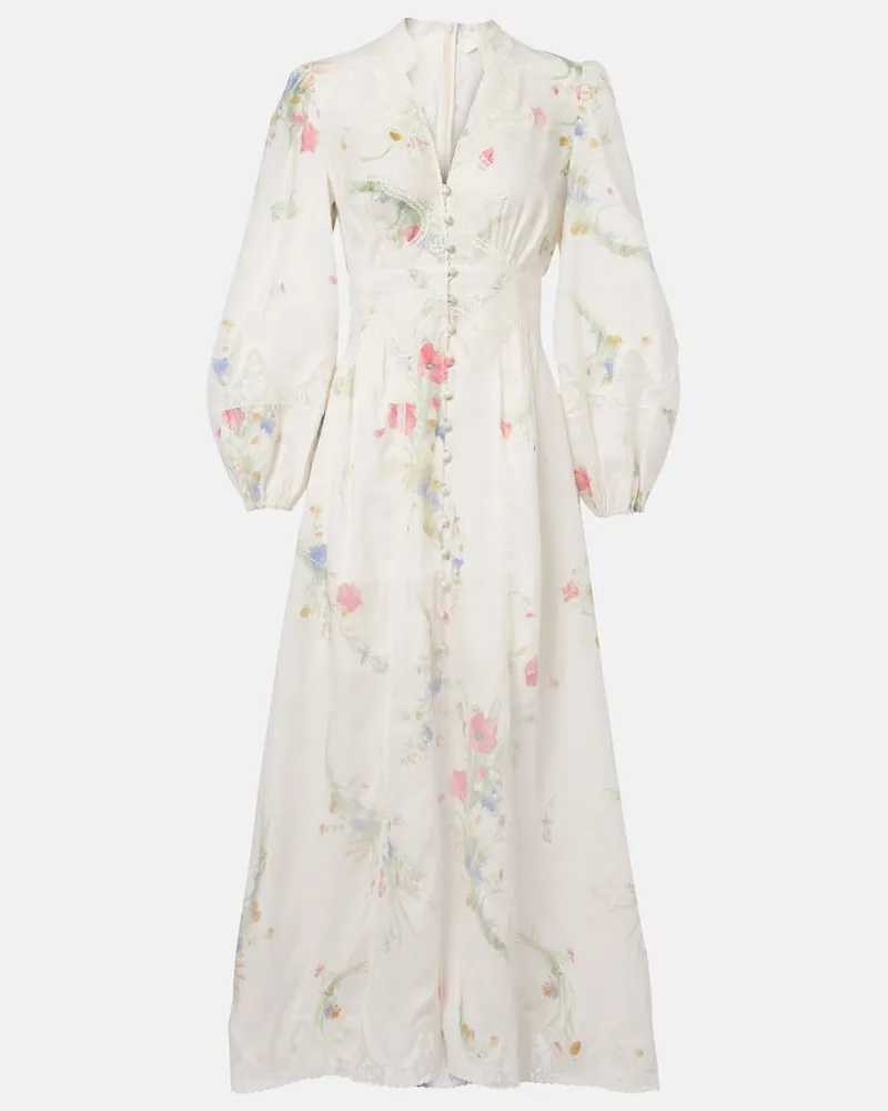 Zimmermann Maxikleid Lucky aus Leinen mit Spitze Weiß