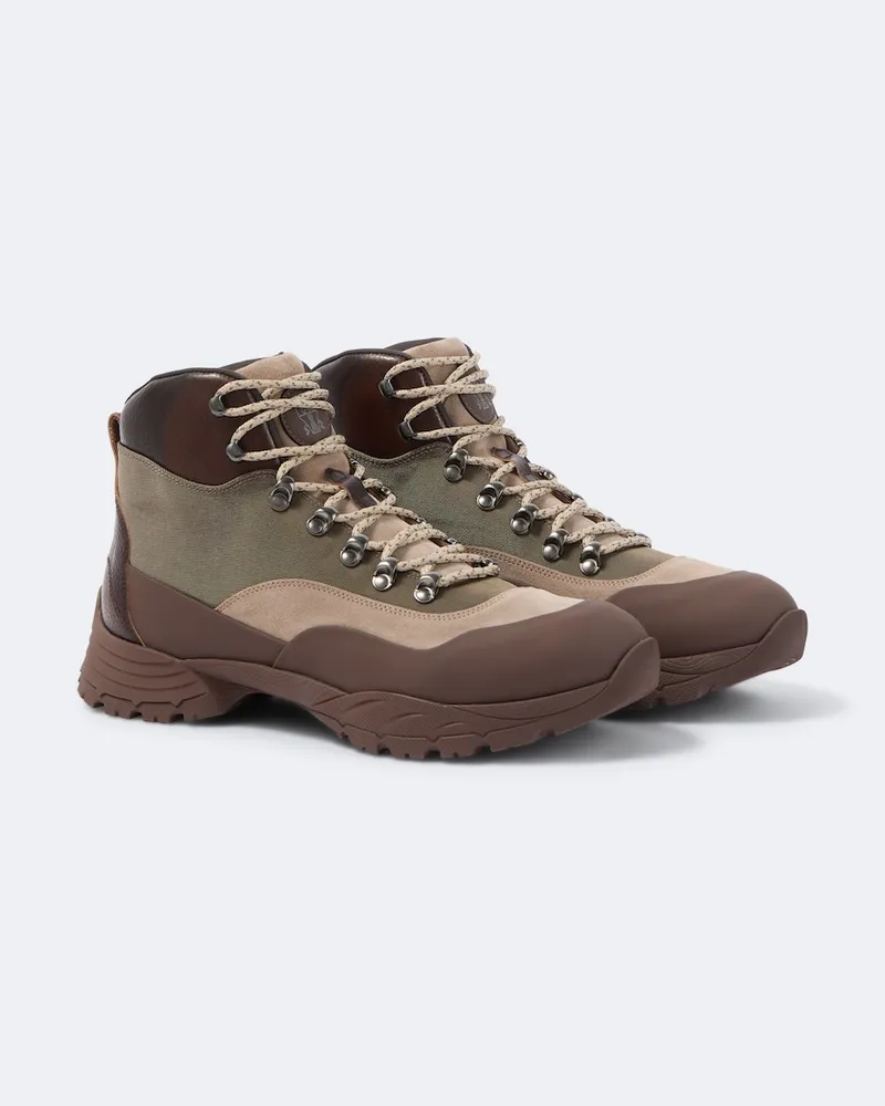 Brunello Cucinelli Schnürstiefel mit Veloursleder und Leder Multicolor