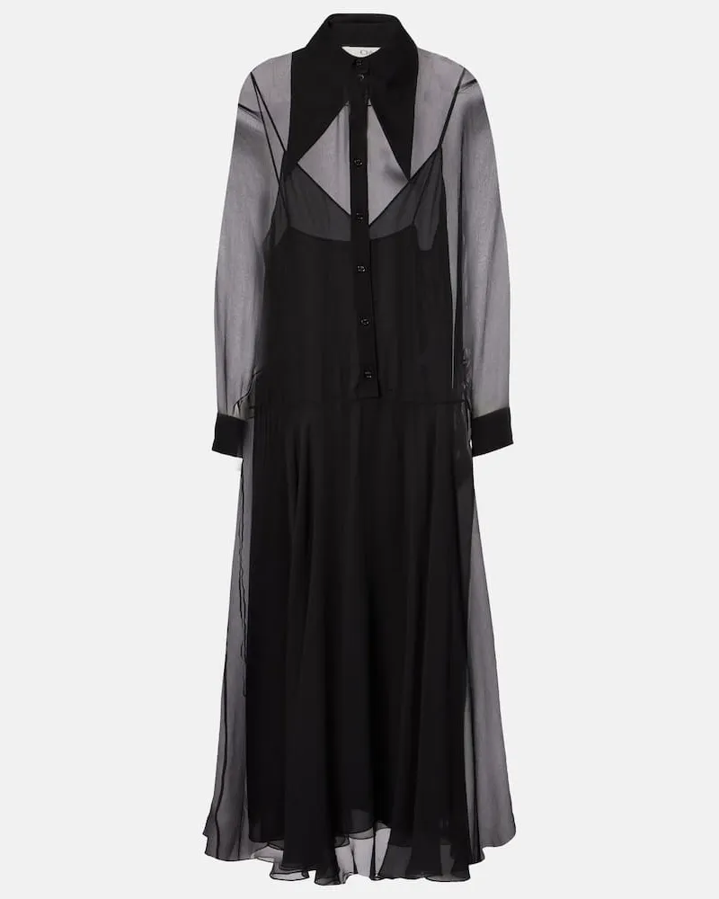 Chloé Chloe Hemdblusenkleid aus Seidenchiffon Schwarz