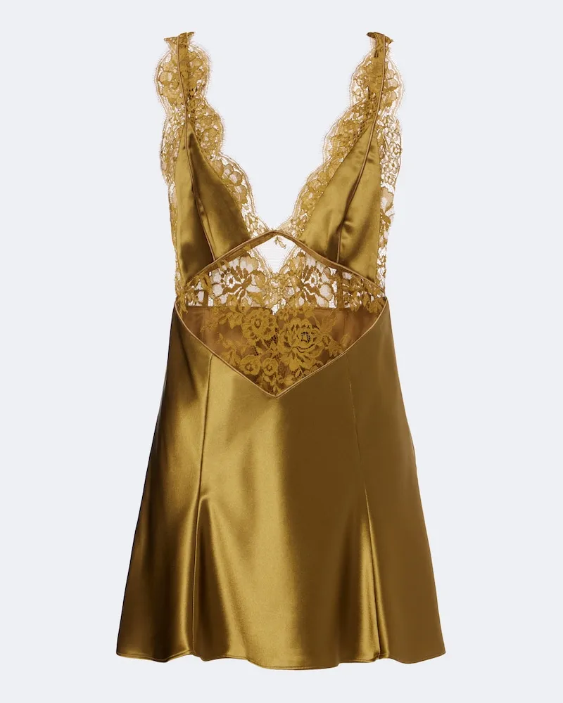 Retrofête Retrofête Minikleid Bonny aus Satin mit Spitze Gelb