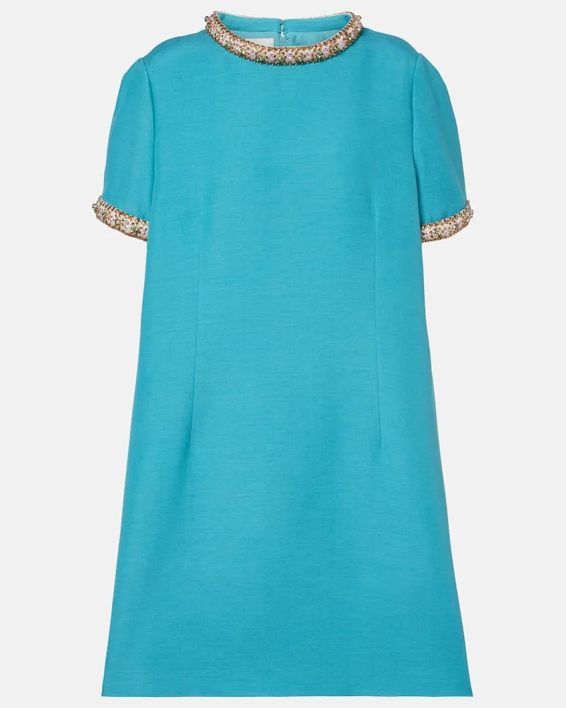 Valentino Garavani Verziertes Minikleid aus Crepe Couture Blau