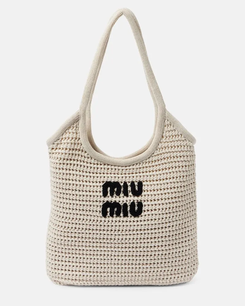 Miu Miu Tote aus Häkelstrick Weiß