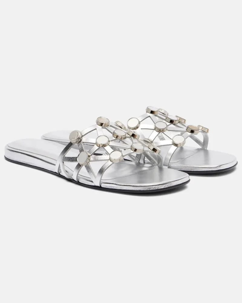 ATTICO Pantoletten Grid aus Metallic-Leder Silber