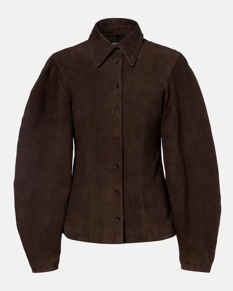 ROTATE Birger Christensen Hemd aus Veloursleder Braun
