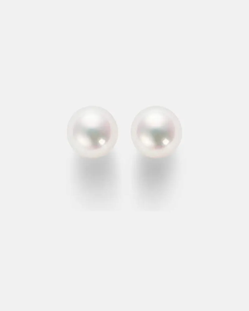 Mikimoto Ohrringe aus 18kt Gelbgold mit Diamanten und Akoyaperlen Weiß