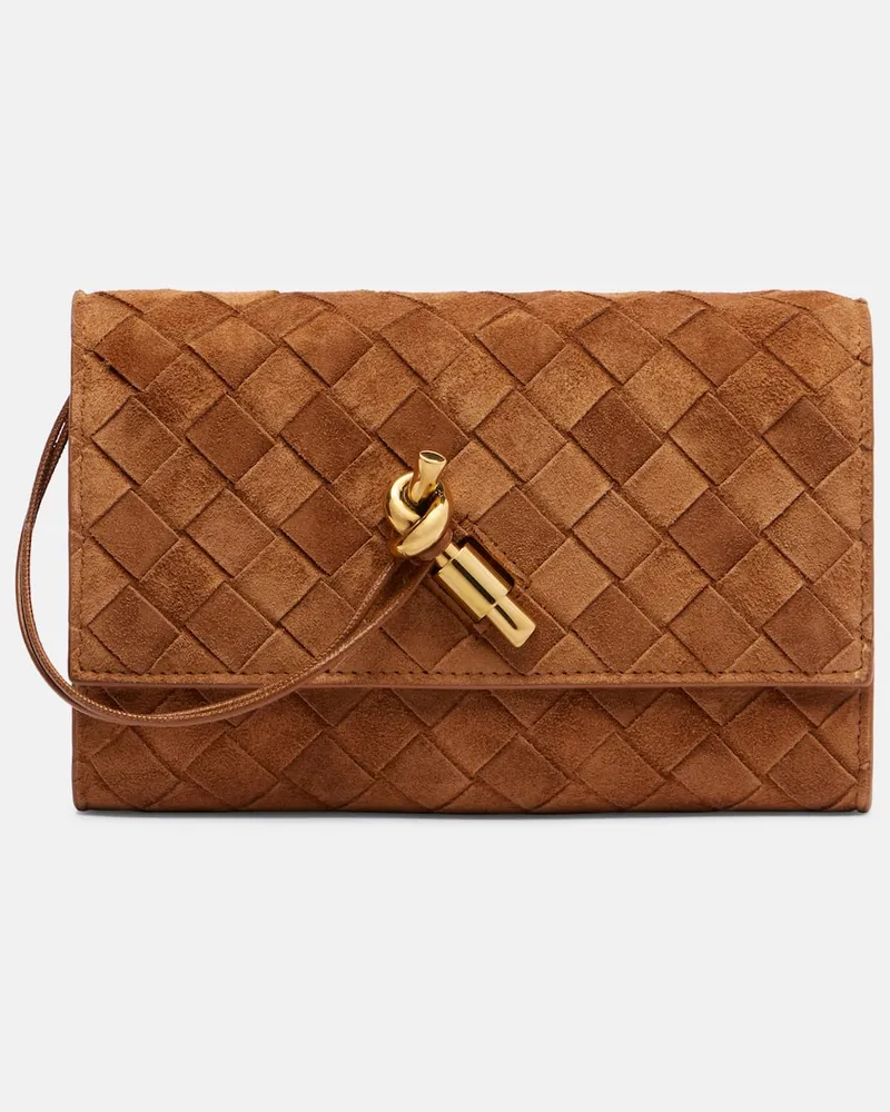 Bottega Veneta Etui mit Riemen Andiamo Mini aus Veloursleder Braun