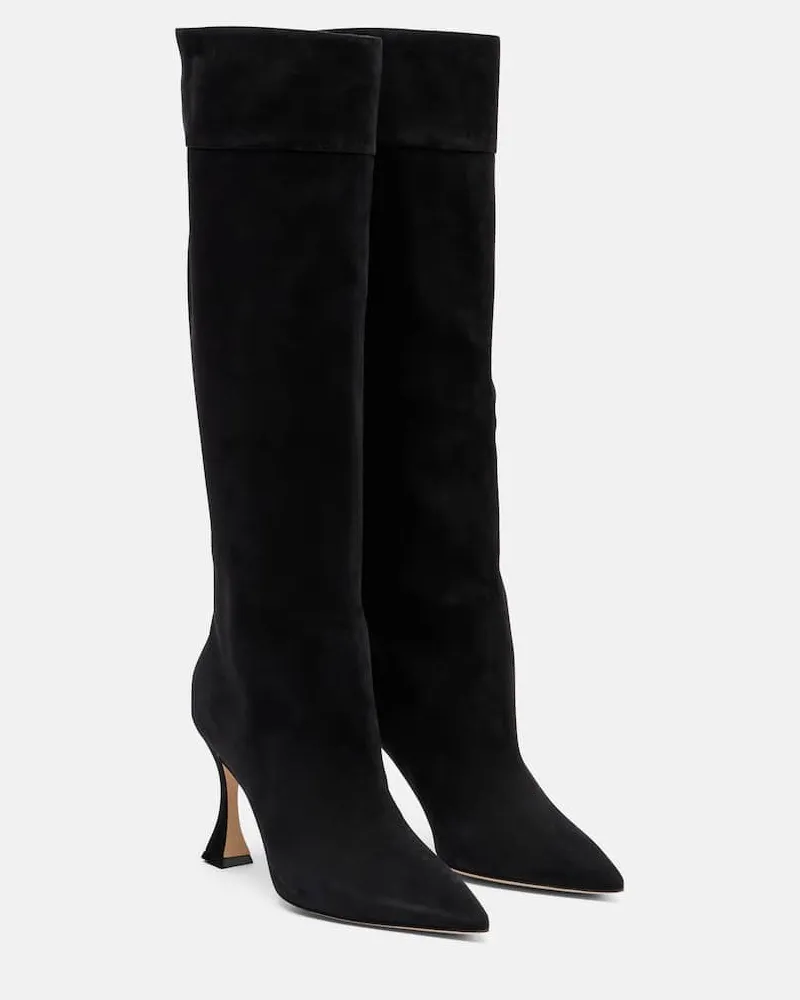 Manolo Blahnik Stiefel Miralone 90 aus Veloursleder Schwarz