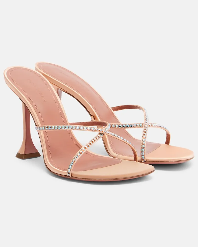 Amina Muaddi Pantoletten Sally aus Satin mit Kristallen Rosa