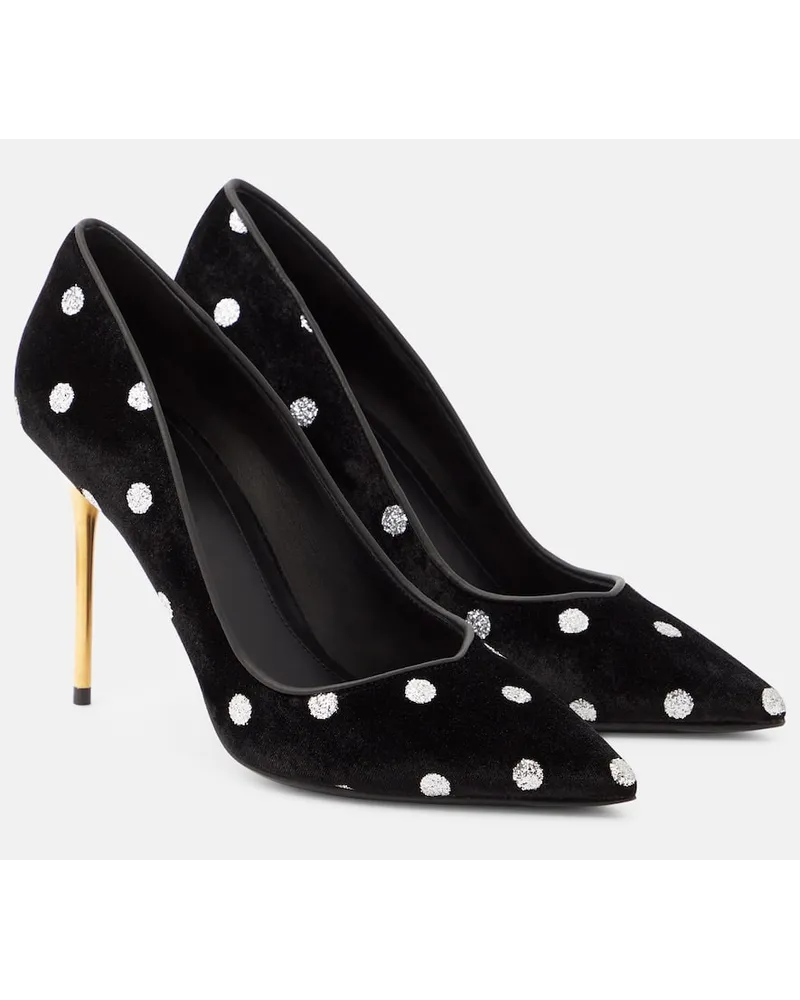 Balmain Verzierte Pumps Ruby aus Samt Schwarz