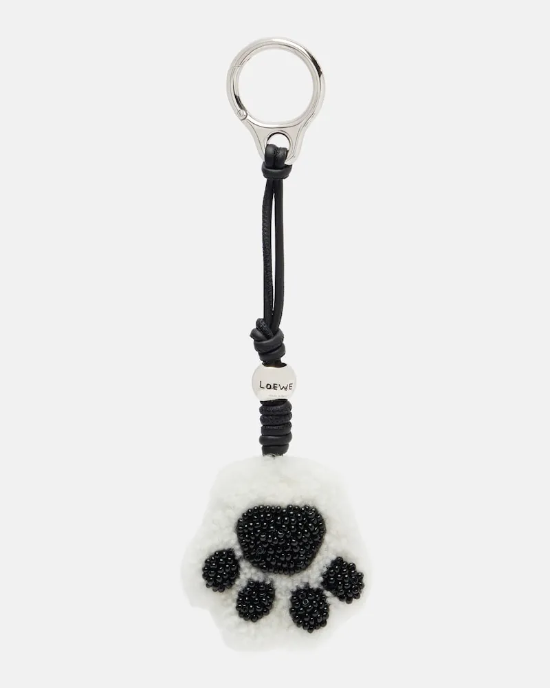 Loewe Taschenanhänger Paw aus Shearling und Leder Schwarz