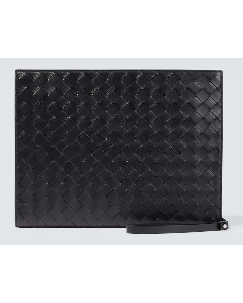 Bottega Veneta Etui mit Riemen Intrecciato aus Leder Schwarz