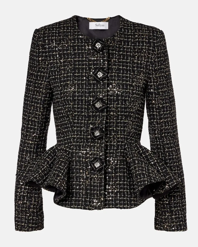 Safiyaa Jacke Tomomi aus Tweed mit Pailletten Schwarz