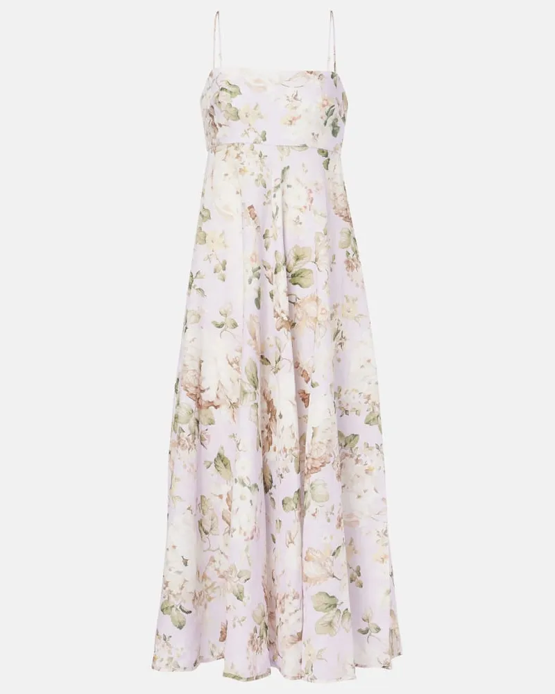 Zimmermann Bedrucktes Midikleid Acacia aus Leinen Lila