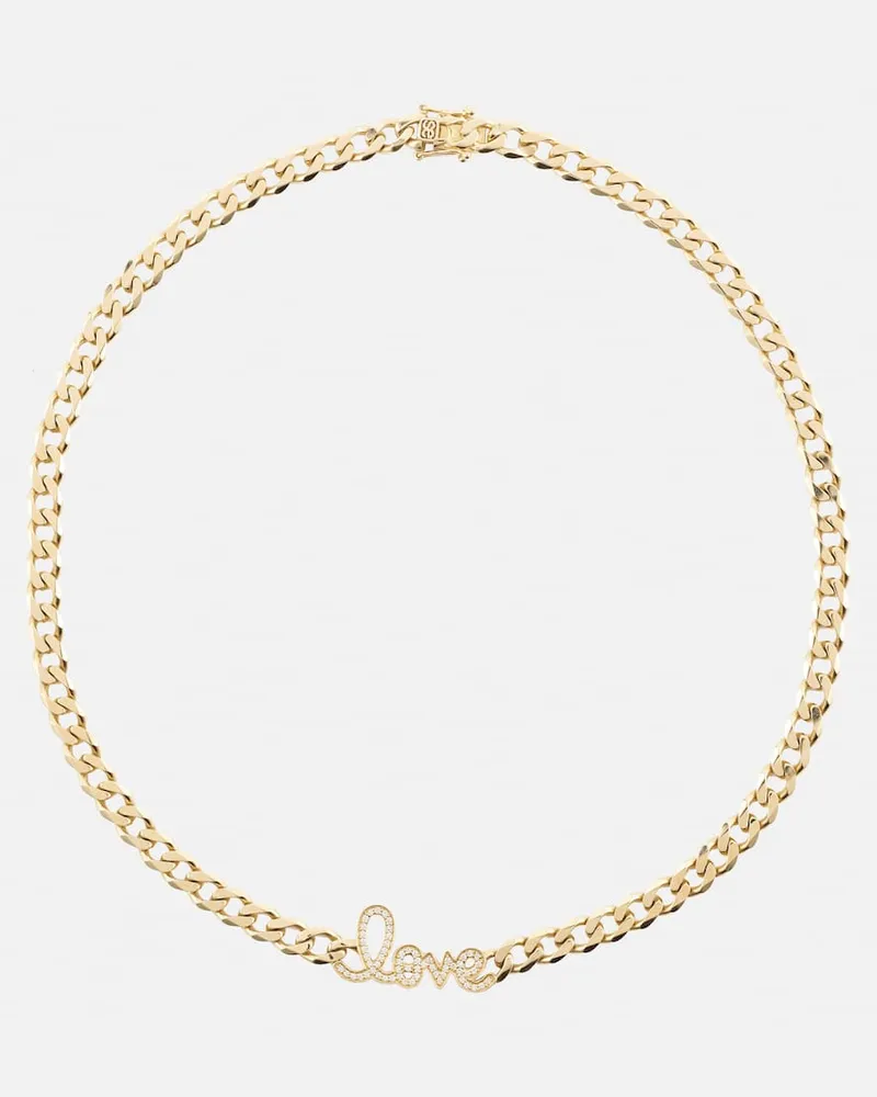 Sydney Evan Halskette Love Script aus 14kt Gelbgold mit Diamanten Gold