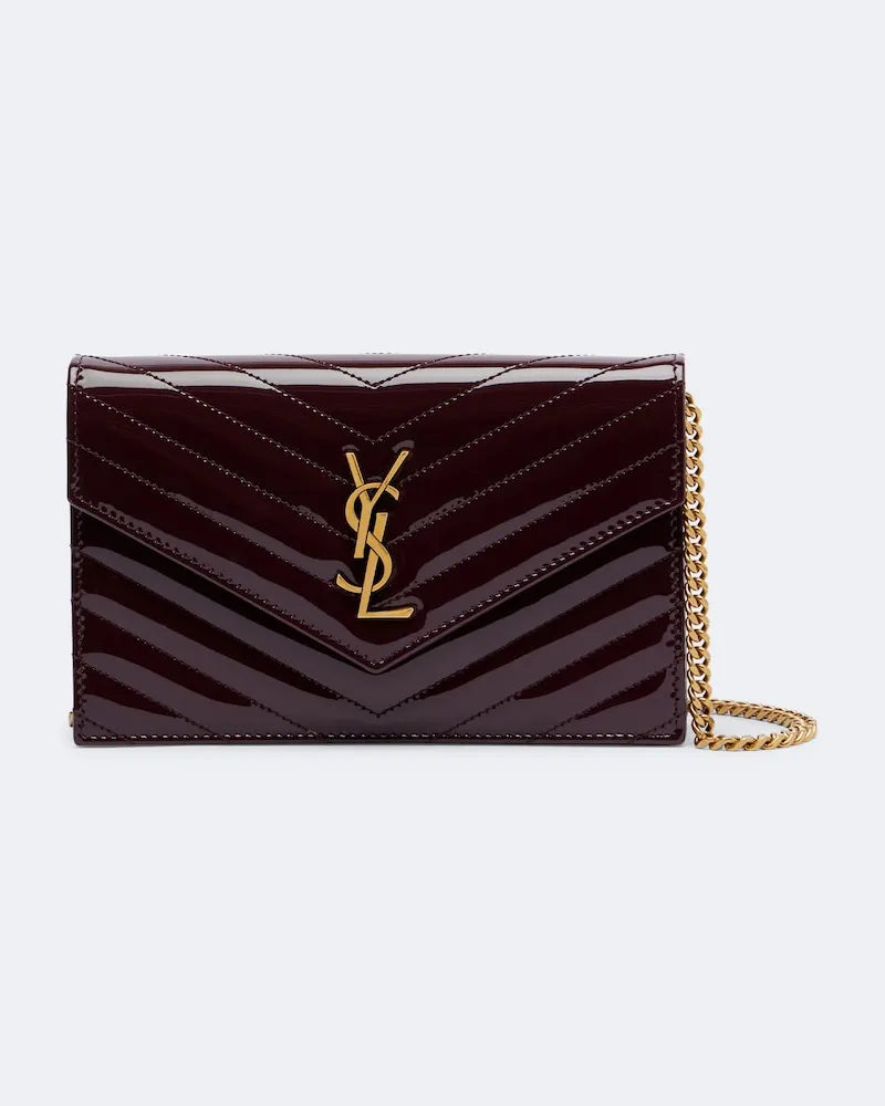 Saint Laurent Portemonnaie mit Kettenriemen Cassandre Envelope Burgunderrot