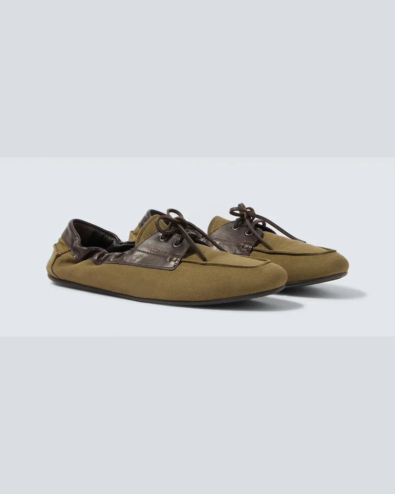 Prada Segelschuhe Shuffle aus Canvas mit Leder Grün