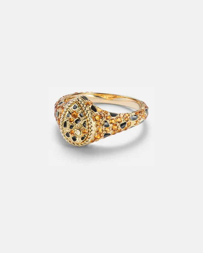 Yvonne Léon Yvonne Léon Pinky Ring Poire Mini aus 9kt Gelbgold mit Emaille, Diamanten und Citrin Gold