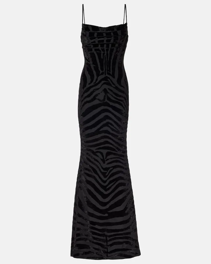 Balmain Bedrucktes Maxikleid aus Samt Schwarz