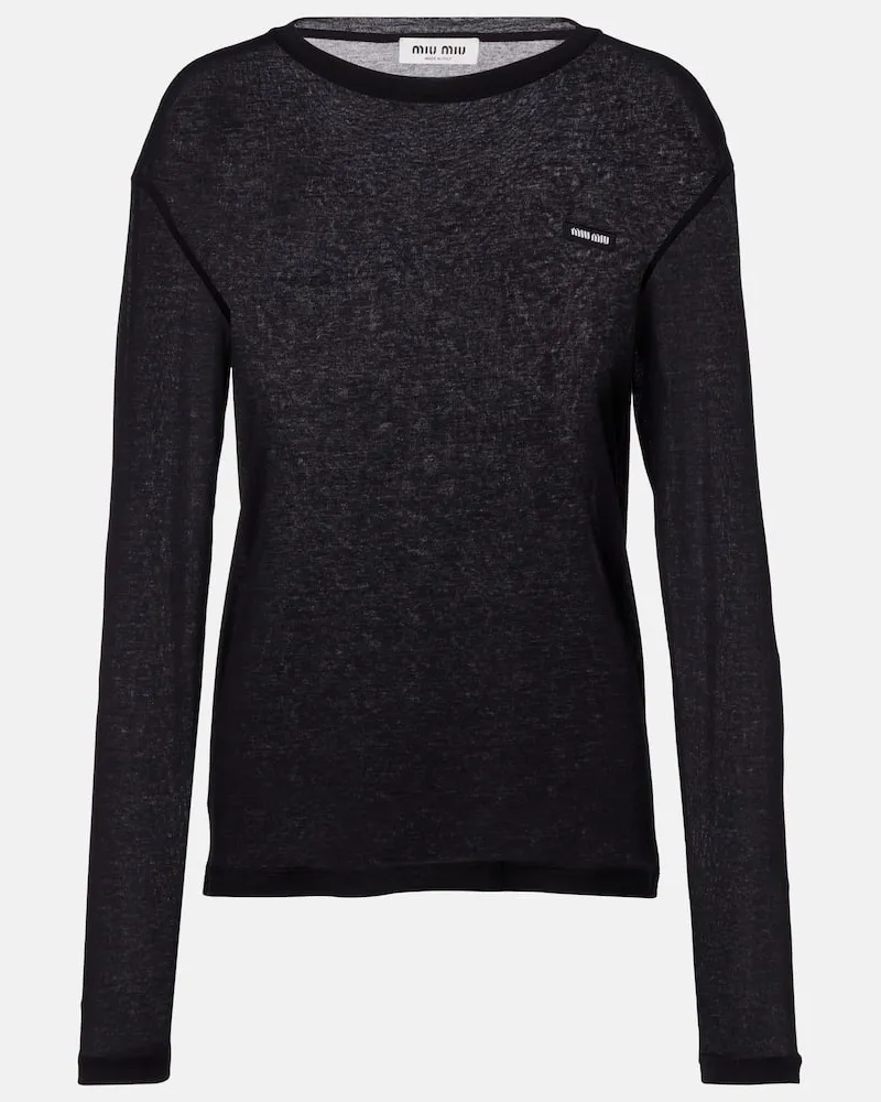 Miu Miu Longsleeve aus Baumwoll-Jersey Schwarz
